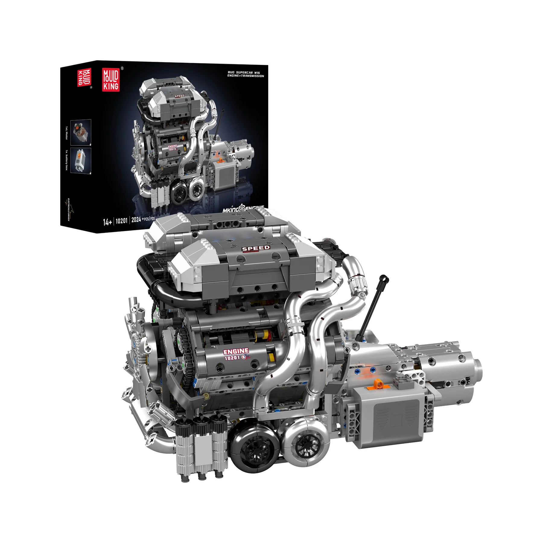 Mould King 10201 Motorised Hypercar W16 Engine & Gearbox Building Set - 2,024 Pcs