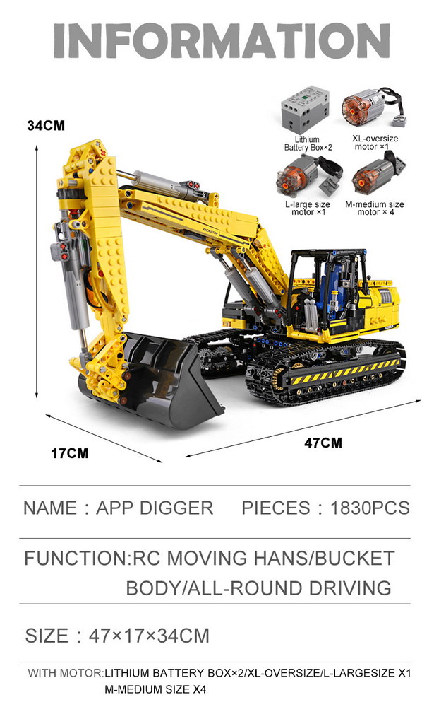 Mould King 13112 Mechanical Digger Motorized Excavator - 1830 PCS - Image 16