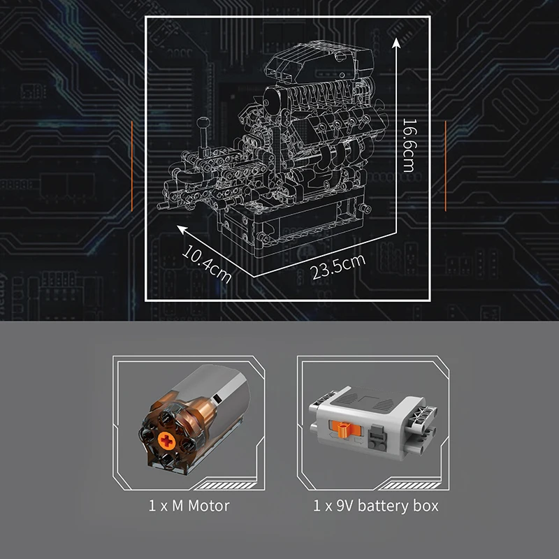 Mould King 10225 American Muscle Car V8 Engine with Gearbox Construction Kit | 855 Pieces - Image 5