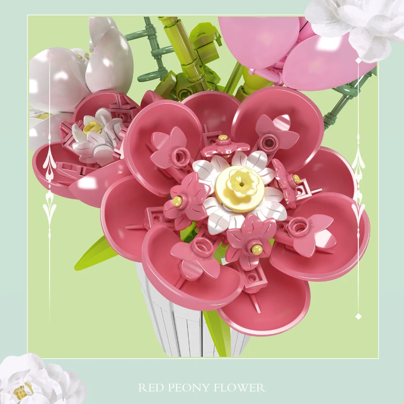 Mould King 10059 Peony Flowers Bouquet Construction Kit | 866 Pieces - Image 4