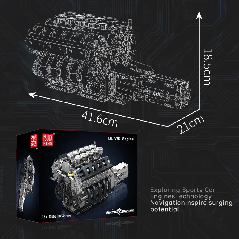 Mould King 10250 LFA V10 Engine Model Construction Kit | 1,834 Pieces - Image 5
